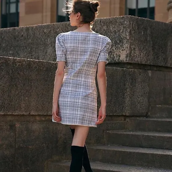 New! Free People Juni B tweed plaid pearl Mini Dress nwot 20977