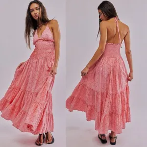 New Free People Pintuck Paradise Eyelet Halter Maxi Dress