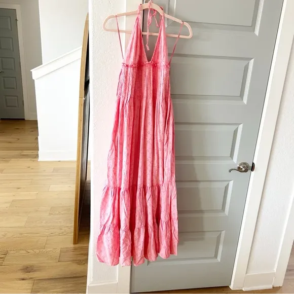 New Free People Pintuck Paradise Eyelet Halter Maxi Dress