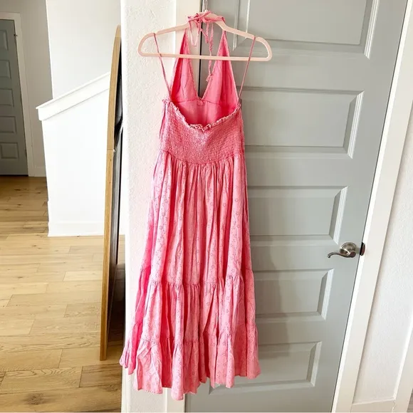 New Free People Pintuck Paradise Eyelet Halter Maxi Dress