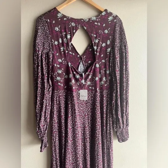 NEW Free People Women's Love Story Maxi Dress, Raisin Combo, Purple, Floral, M