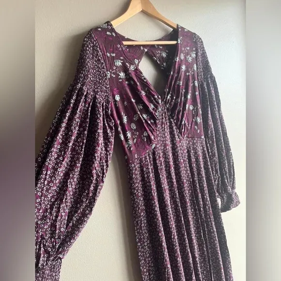 NEW Free People Women's Love Story Maxi Dress, Raisin Combo, Purple, Floral, M