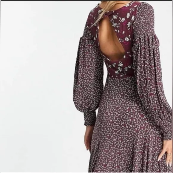 NEW Free People Women's Love Story Maxi Dress, Raisin Combo, Purple, Floral, M