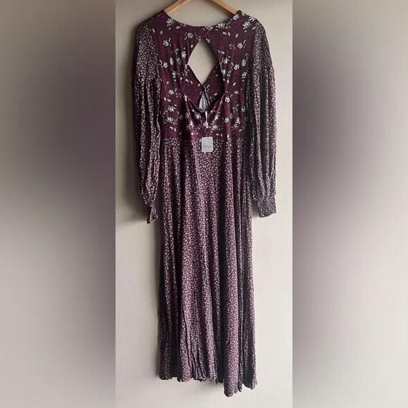 NEW Free People Women's Love Story Maxi Dress, Raisin Combo, Purple, Floral, M