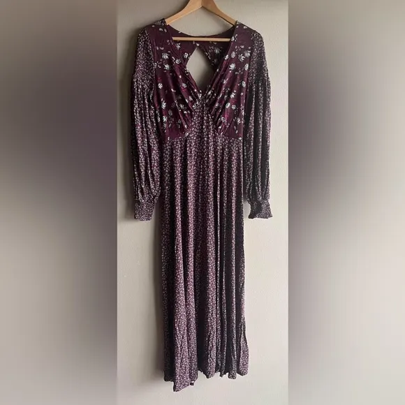 NEW Free People Women's Love Story Maxi Dress, Raisin Combo, Purple, Floral, M