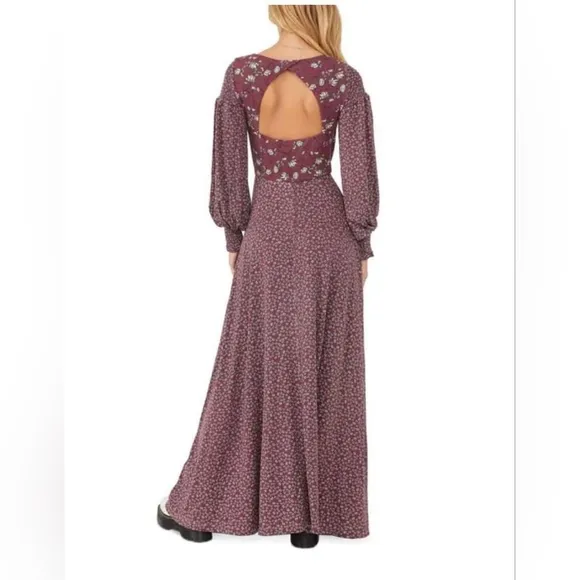 NEW Free People Women's Love Story Maxi Dress, Raisin Combo, Purple, Floral, M