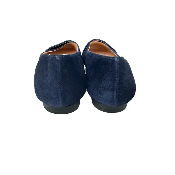 NEW French Sole Fs/ny Deuce Flats Navy Blue Suede Embellished Squared Toe Shoe