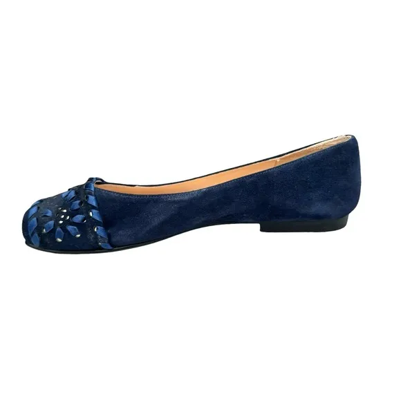 NEW French Sole Fs/ny Deuce Flats Navy Blue Suede Embellished Squared Toe Shoe
