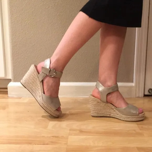 New golden wedge espadrilles