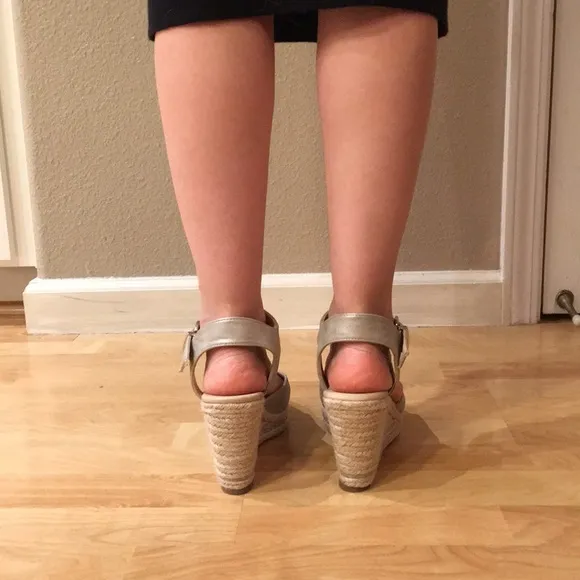 New golden wedge espadrilles
