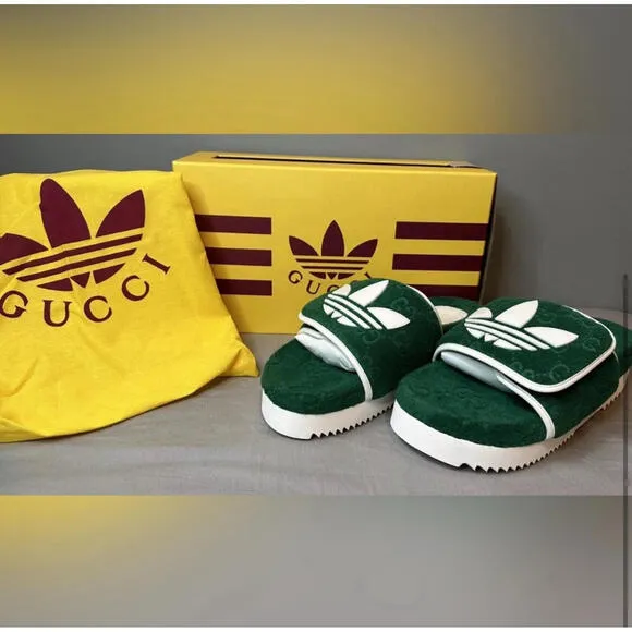 New Gucci x Adidas GG Platform Slides /Sandals Green Men’s Size 10