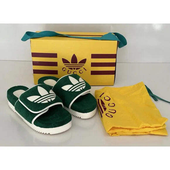 New Gucci x Adidas GG Platform Slides /Sandals Green Men’s Size 10