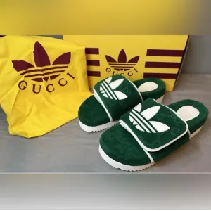 New Gucci x Adidas GG Platform Slides /Sandals Green Men’s Size 10