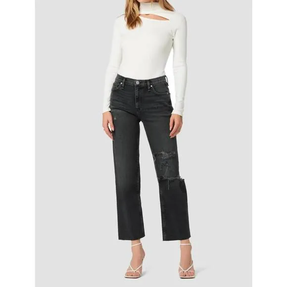 NEW HUDSON remi high rise straight jeans in black rain