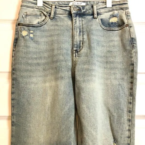 New JUDY BLUE High Waist Destroyed Straight Jeans Inside Slit Hem 13\31