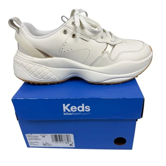 NEW Keds Cross City Trainer Leather Lace Up Sneakers Egret/ Gold Women’s Size 9