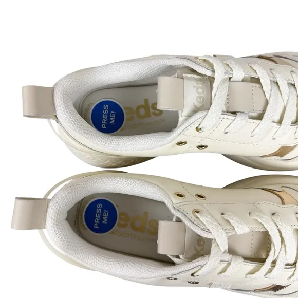 NEW Keds Cross City Trainer Leather Lace Up Sneakers Egret/ Gold Women’s Size 9