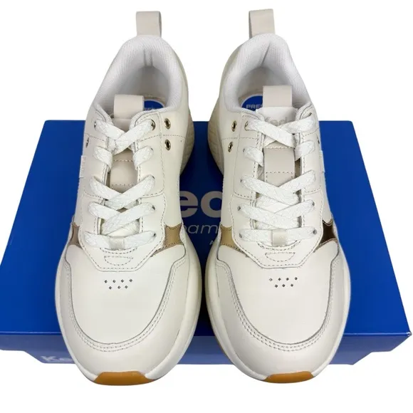 NEW Keds Cross City Trainer Leather Lace Up Sneakers Egret/ Gold Women’s Size 9