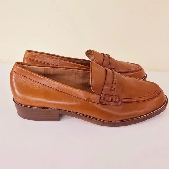 New Madewell The Elinor Loafer Brown Leather Penny Flats Women's Size 8.5