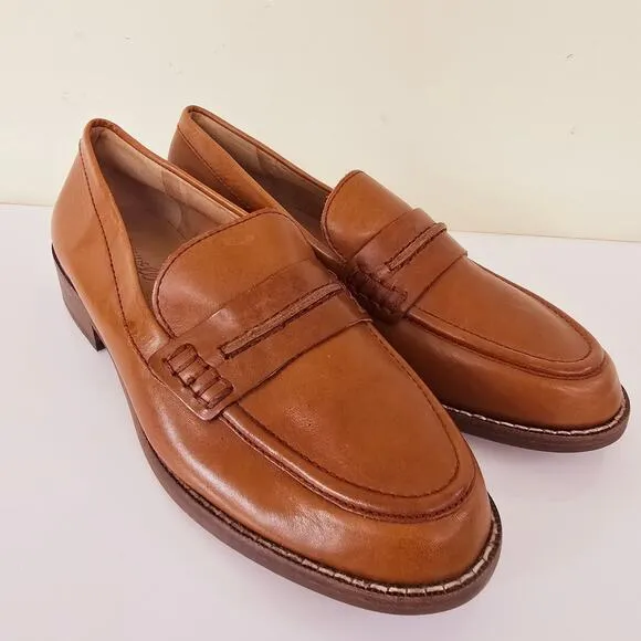 New Madewell The Elinor Loafer Brown Leather Penny Flats Women's Size 8.5