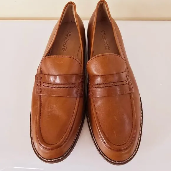 New Madewell The Elinor Loafer Brown Leather Penny Flats Women's Size 8.5