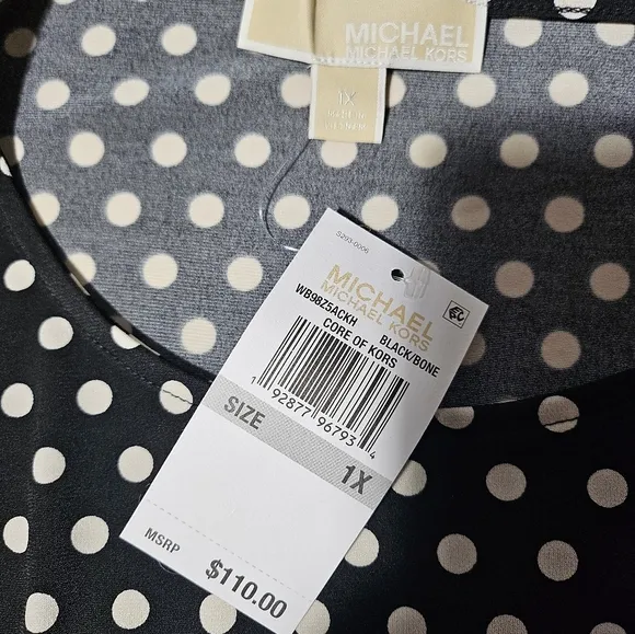 NEW Michael Kors Black and White Polka Dot Dress Slimming Lightweight 1X