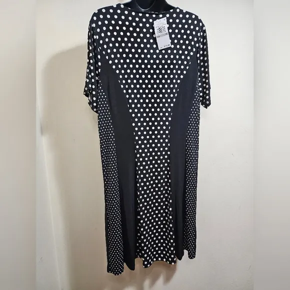NEW Michael Kors Black and White Polka Dot Dress Slimming Lightweight 1X