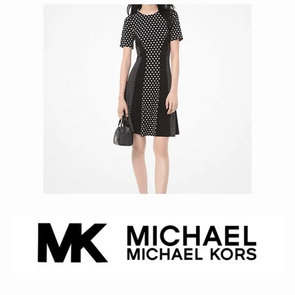 NEW Michael Kors Black and White Polka Dot Dress Slimming Lightweight 1X