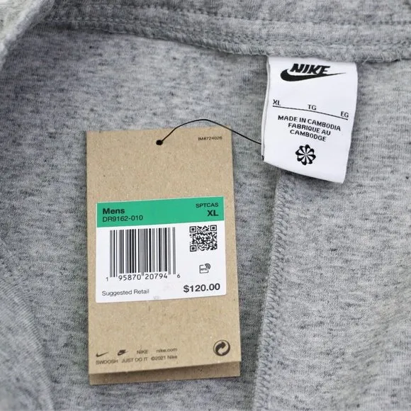 New Nike Revival Tech Fleece Joggers Black/Heather Grey Men's Size XL DR9162-010
