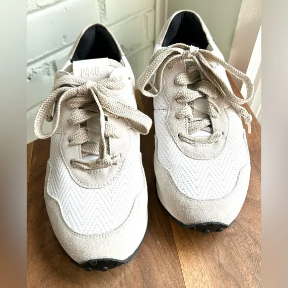 NEW P448 Cancun Rafia Sneaker Neutral White Beige Cream Leather 38 7.5-8