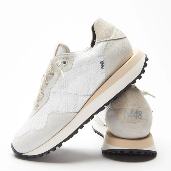 NEW P448 Cancun Rafia Sneaker Neutral White Beige Cream Leather 38 7.5-8