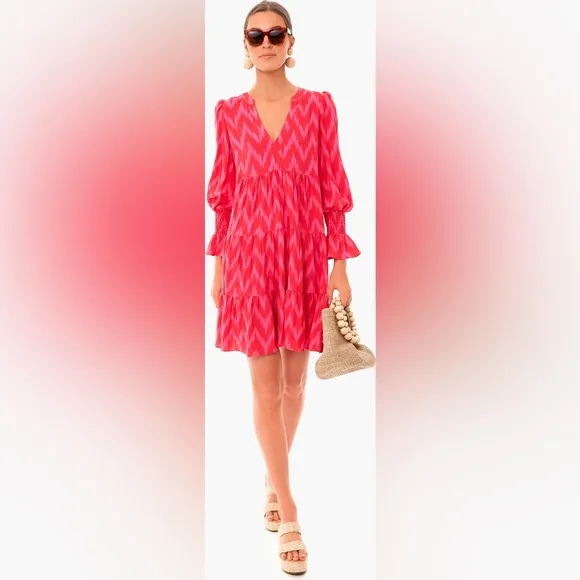 NEW Pomander Place Ikat Kenzo 3/4 Sleeve Mini Dress Hot Pink Medium M NWT