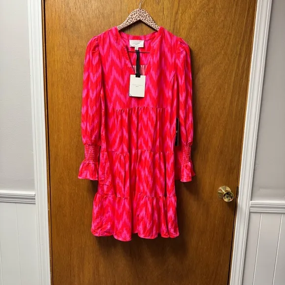 NEW Pomander Place Ikat Kenzo 3/4 Sleeve Mini Dress Hot Pink Medium M NWT
