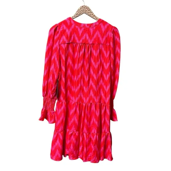 NEW Pomander Place Ikat Kenzo 3/4 Sleeve Mini Dress Hot Pink Medium M NWT