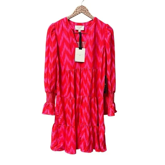 NEW Pomander Place Ikat Kenzo 3/4 Sleeve Mini Dress Hot Pink Medium M NWT