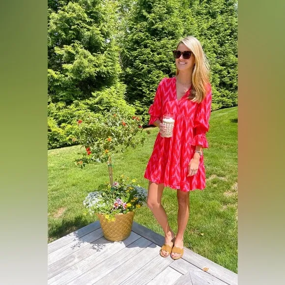 NEW Pomander Place Ikat Kenzo 3/4 Sleeve Mini Dress Hot Pink Medium M NWT