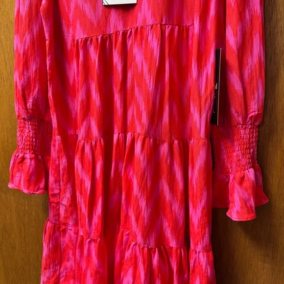 NEW Pomander Place Ikat Kenzo 3/4 Sleeve Mini Dress Hot Pink Medium M NWT