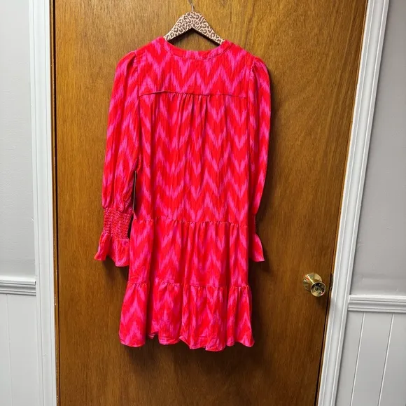 NEW Pomander Place Ikat Kenzo 3/4 Sleeve Mini Dress Hot Pink Medium M NWT