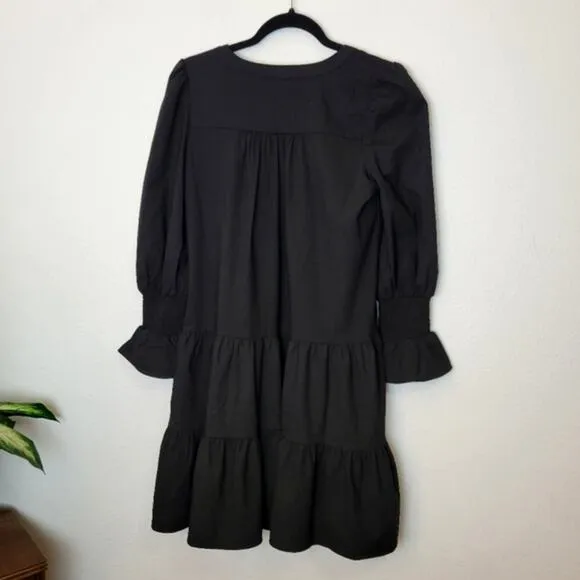 🚨NEW POMANDER PLACE Tuckernuck Black Crepe Kenzo Tiered Mini Dress Sz Small