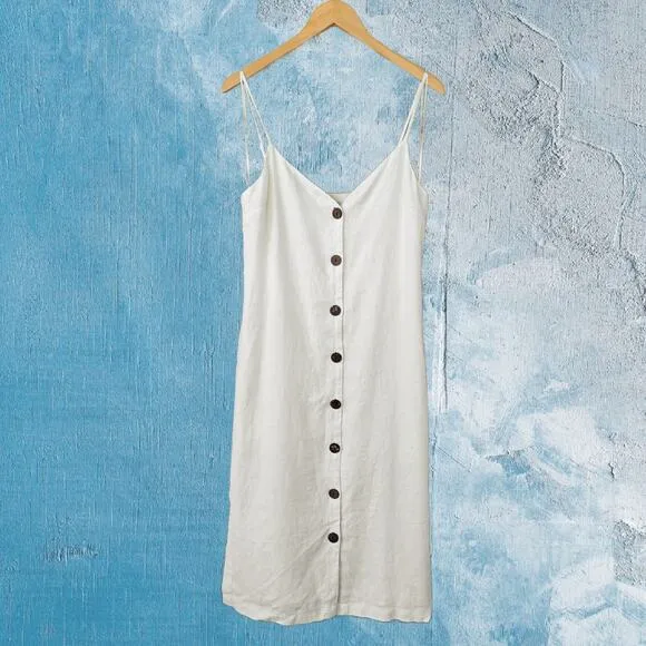 NEW Rails Lizzie Linen Midi Dress Size Small in Bisque Ivory Sundress