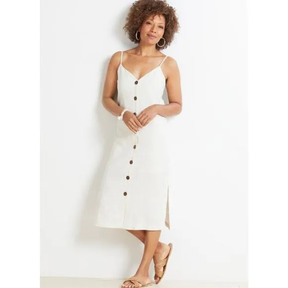 NEW Rails Lizzie Linen Midi Dress Size Small in Bisque Ivory Sundress