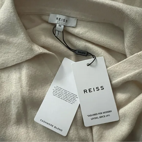 New REISS Milk Swift Wool Blend Open Collar Polo Shirt