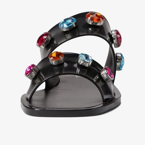 New Schutz Lizzie Crystal side sandal multicolor 10 black
