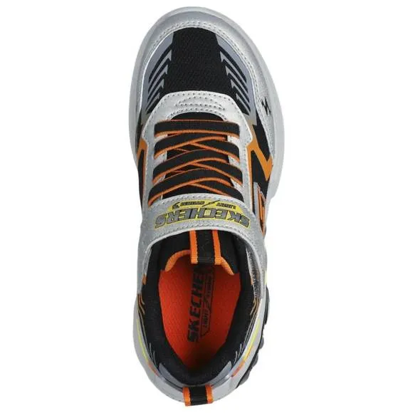 NEW SKECHERS boy's s lights light storm sneakers in silver/black