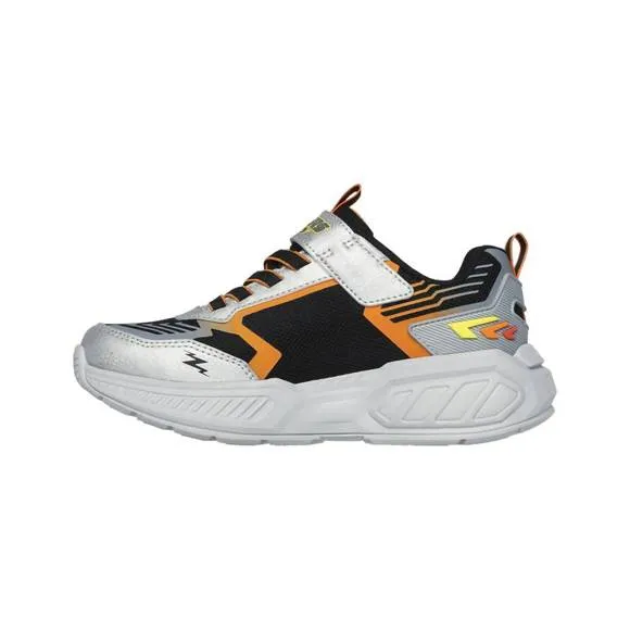 NEW SKECHERS boy's s lights light storm sneakers in silver/black