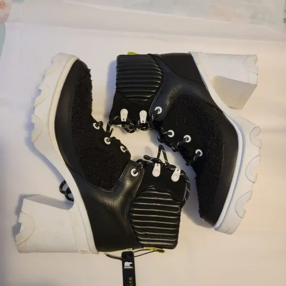 NEW Sorel Brex Heel Cozy Lace Boots Womens 8.5 Shearling Faux Fur Outdoors City