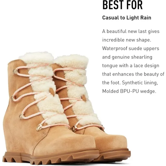 New Sorel Joan of Arctic Wedge III Lace Boot — Waterproof Suede Tawny Buff Sz 6