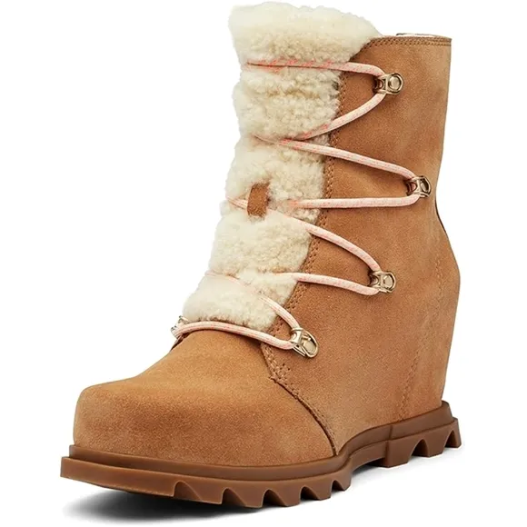 New Sorel Joan of Arctic Wedge III Lace Boot — Waterproof Suede Tawny Buff Sz 6