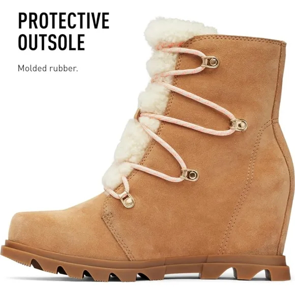 New Sorel Joan of Arctic Wedge III Lace Boot — Waterproof Suede Tawny Buff Sz 6
