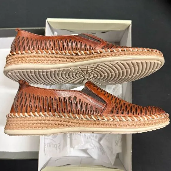 New Spring Step Newday Cognac Brown Leather Laser Cut Flats Sneakers 36
